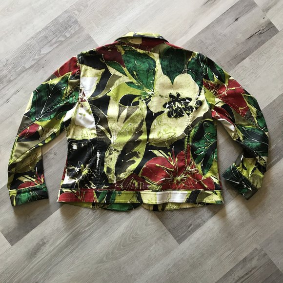 CHICO'S Allover Floral Plant Print Blazer Jacket Long Sleeve sz 2/L/12 - Picture 4 of 6
